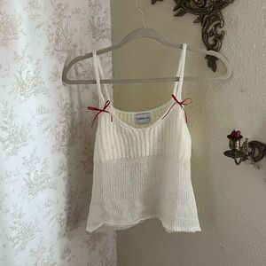 Elegant White Knit Camisole with Red Accents